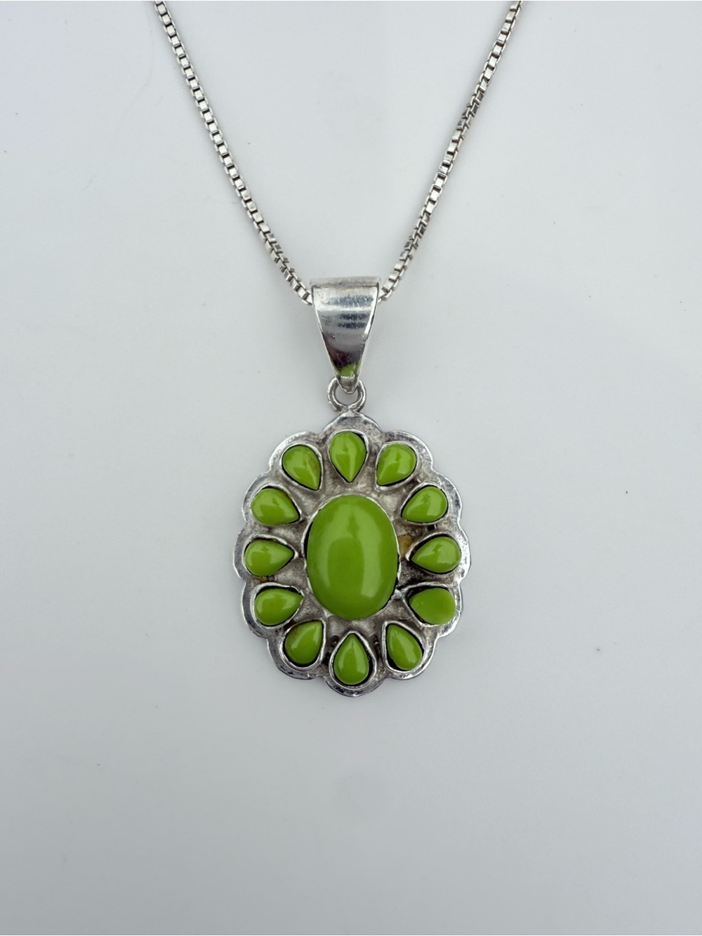 ✨ Stunning Sterling Silver Lime Green Gaspeite Turquoise Gemstone Pendant! ✨
